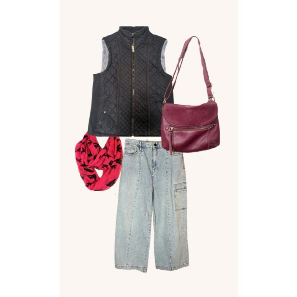 Quilted Vest Women S Black Gray Faux Fur REVERSIBLE Zip Equestrian‎ Old Money